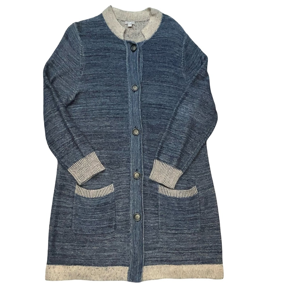 J. Jill Womens Cardigan Blue Linen Cotton Longline Button Front Casual XL